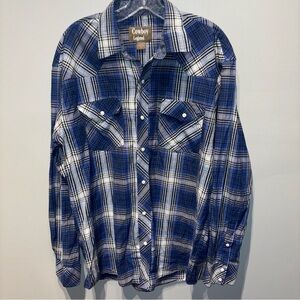 Cowboy Legend Mens Sz XL Country Western Shirt Pearl Snap‎ Navy/White Plaid